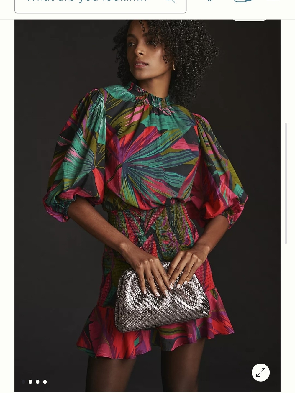 Farm Rio Vibrant Tropical Print Puff Sleeve Mini Dress - Picture 1 of 6